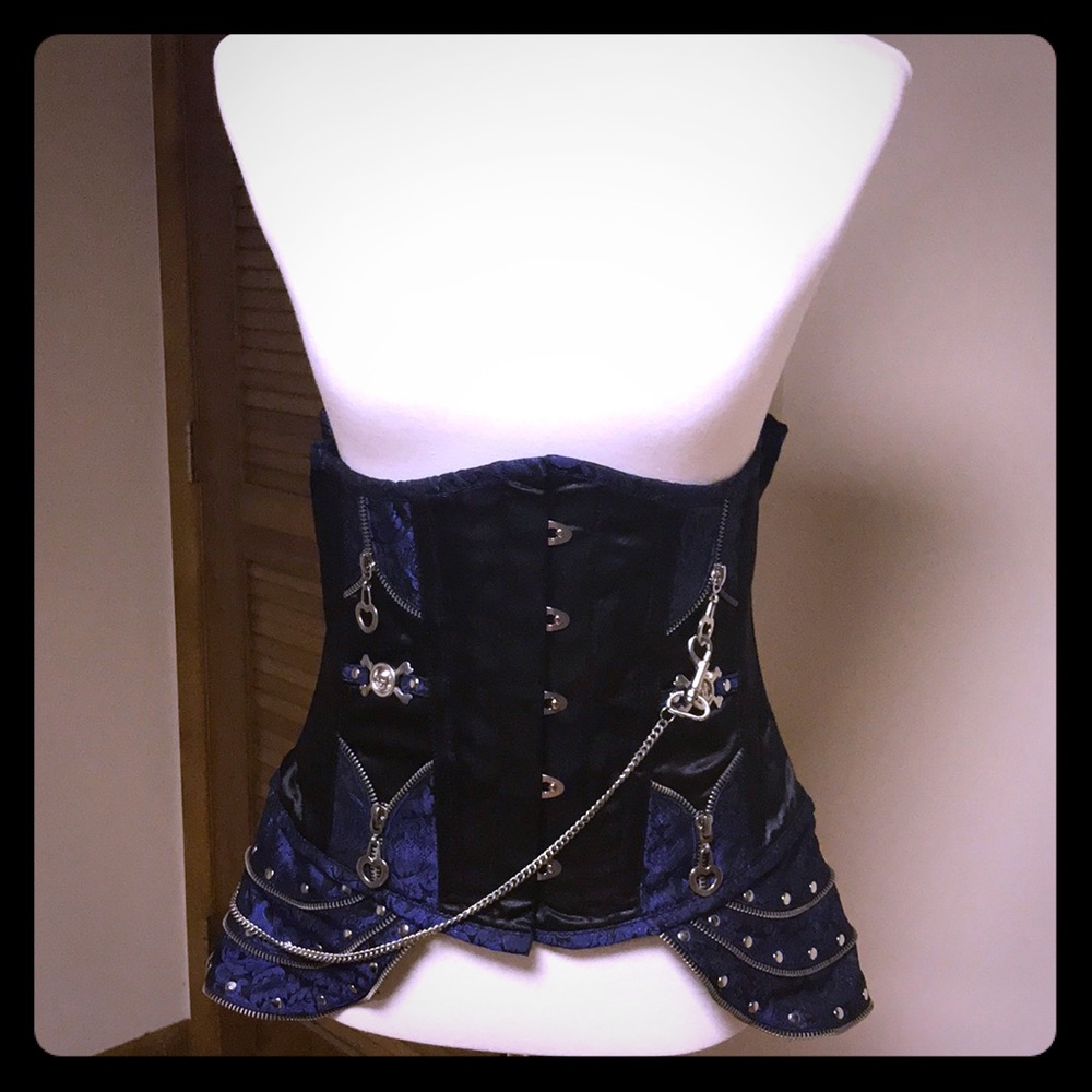 Blue and black underbust corset